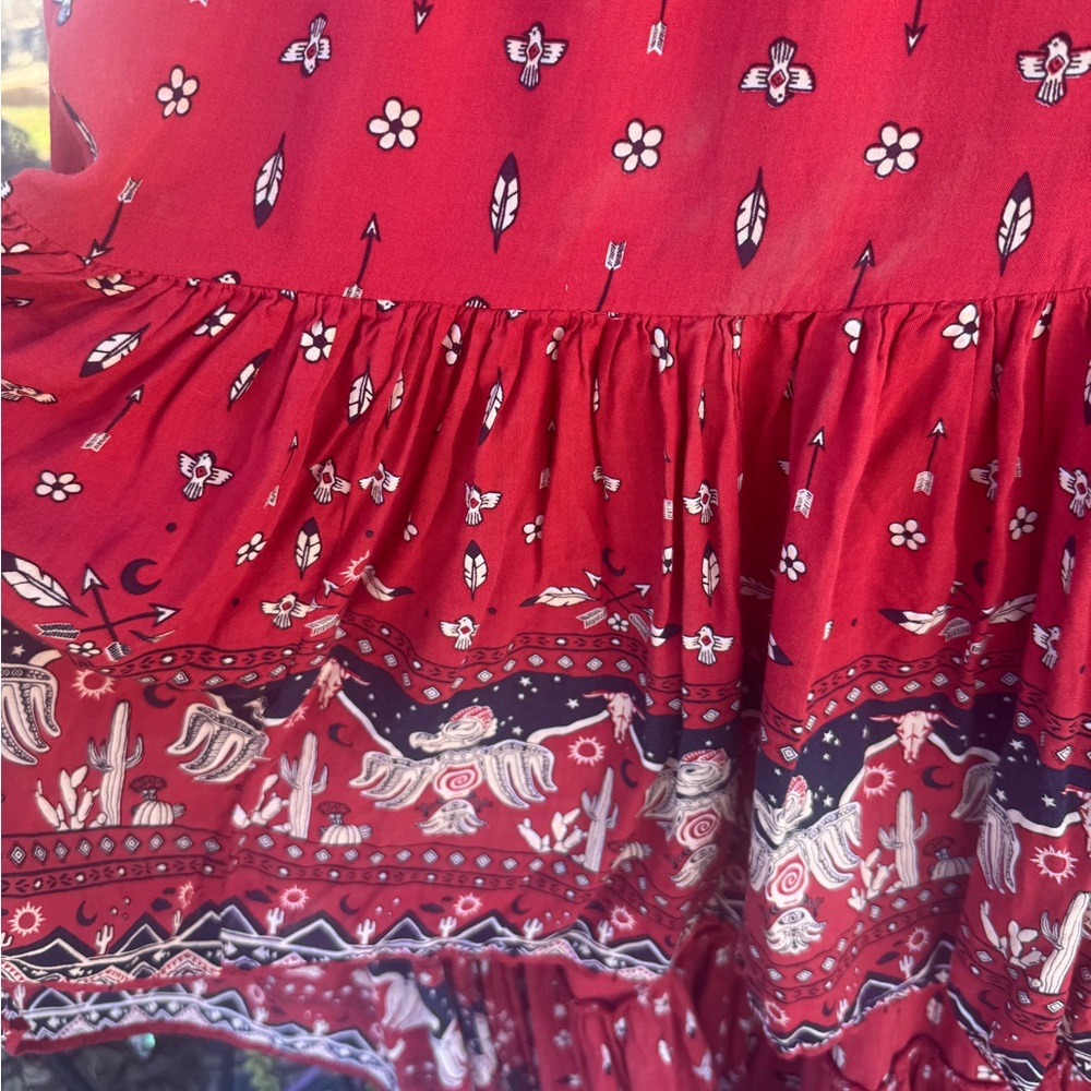 House of Skye Bohemian Southwest Red Tiered Gypsy Skirt RARE - Picture 3 of 5